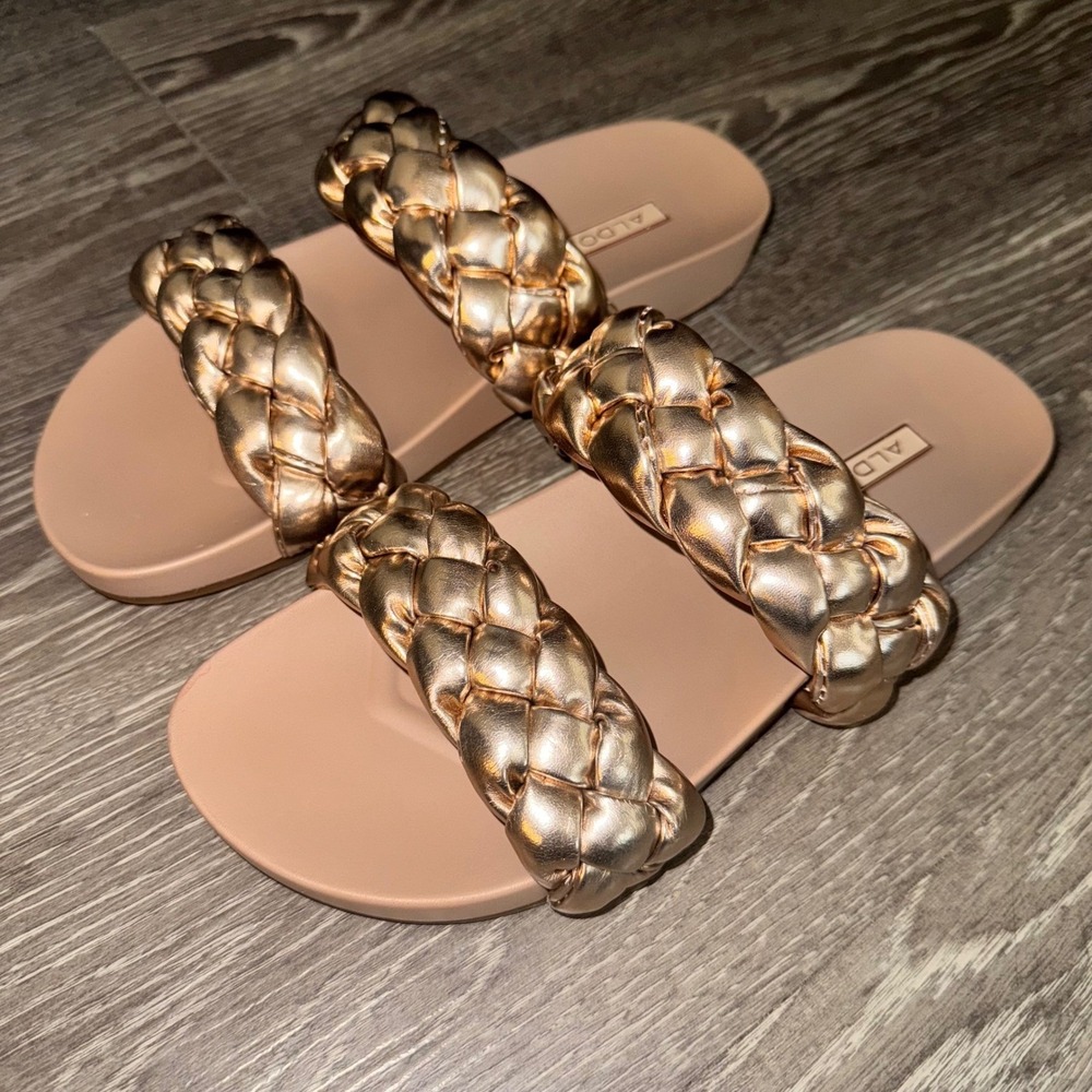 Aldo Metallic Braided‎ Double Strap Slides – Rose Gold, Size 8.5 NWOT - Picture 4 of 8